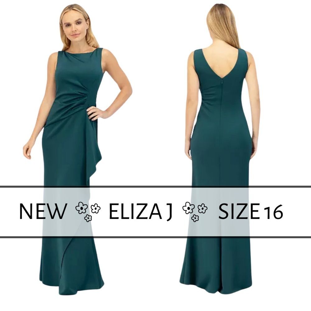 Eliza J Ruched Ruffle Gown Hunter Green Size 16 NEW‎